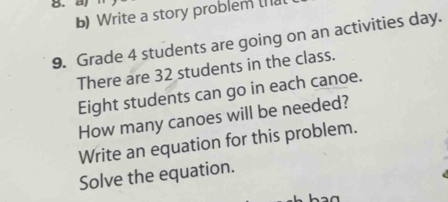 8. a) b) write a story problem that 9. grade 4 students are going on an…
