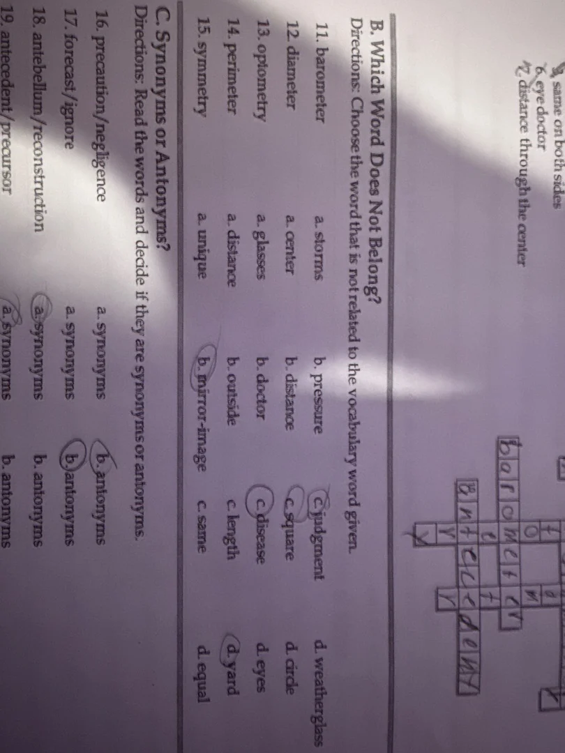 6. eye doctor 7. distance through the center same on both sides b, whic…