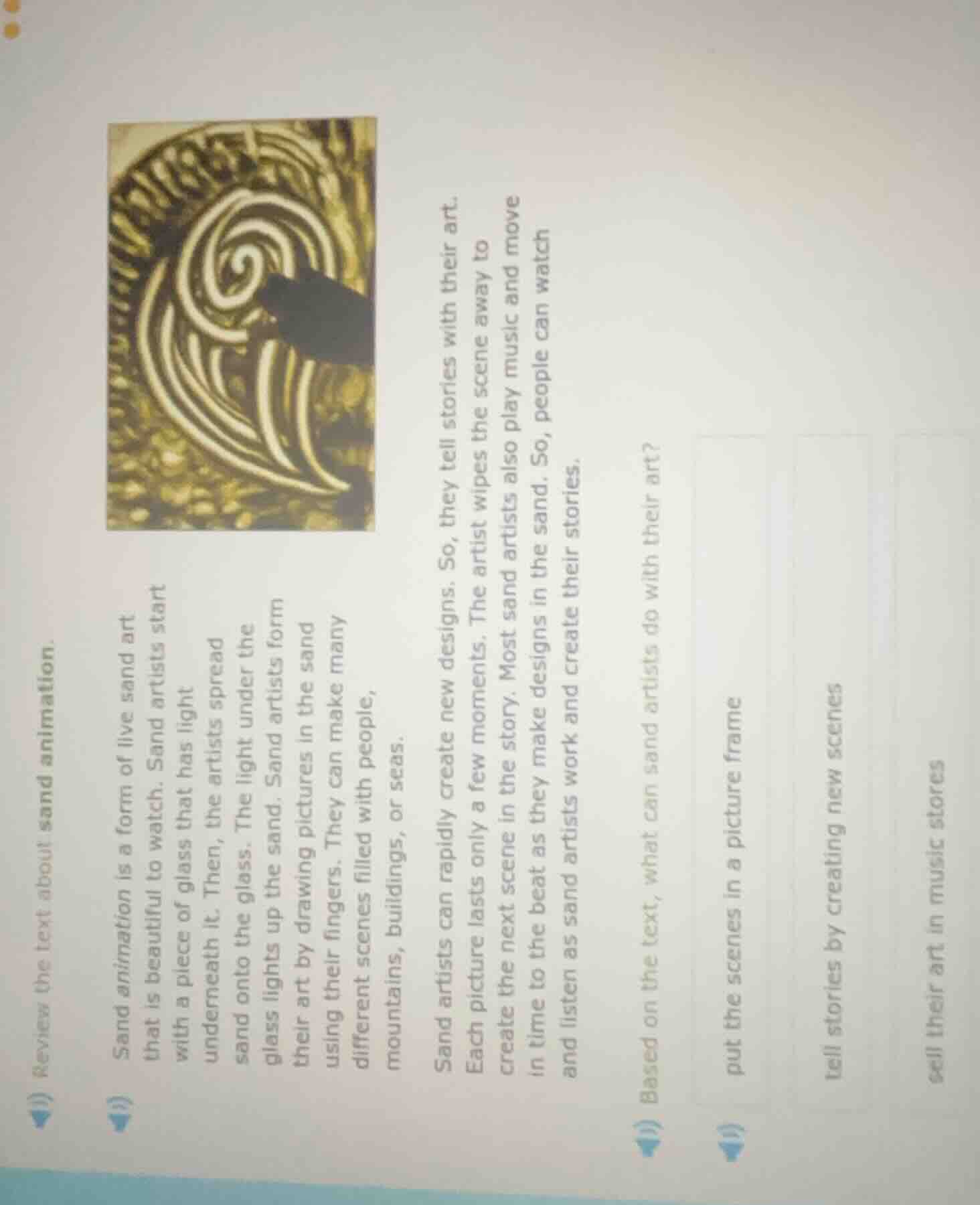 i) review the text about sand animation.i) sand animation is a form of …