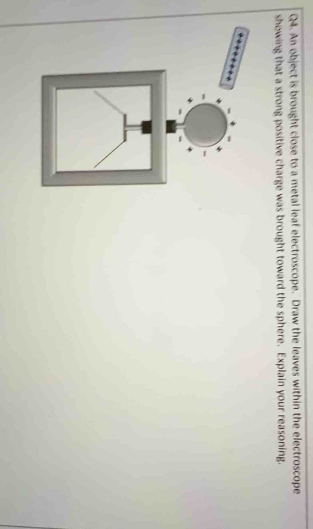 q4. an object is brought close to a metal leaf electroscope. draw the l…