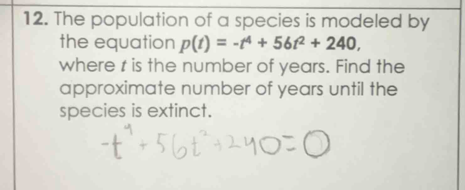 12. the population of a species is modeled by the equation $p(t) = -t^4…