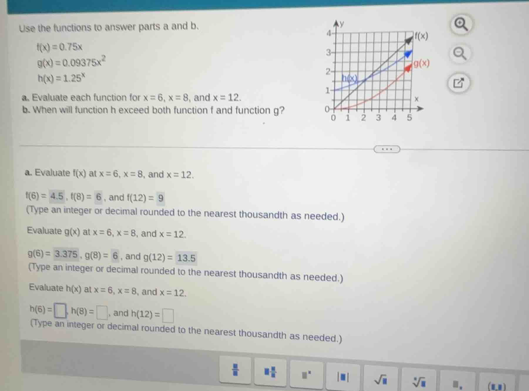 use the functions to answer parts a and b.$f(x)=0.75x$$g(x)=0.09375x^{2…