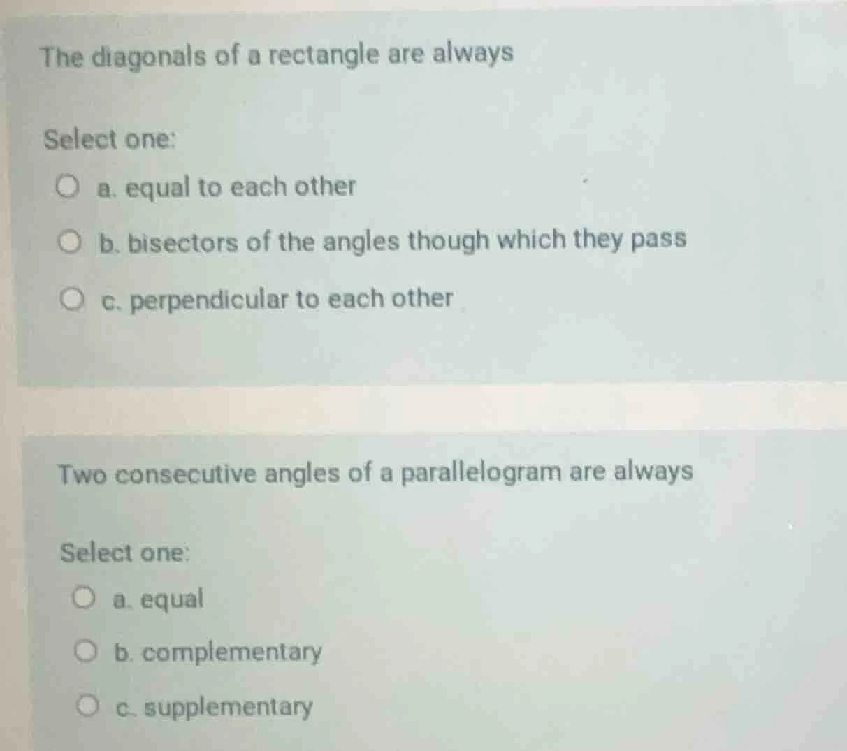 the diagonals of a rectangle are always select one: a. equal to each ot…