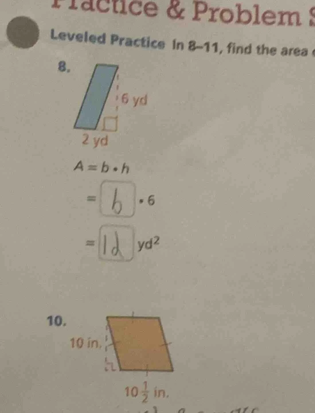practice & problem leveled practice in 8-11, find the area 8. 2 yd 6 yd…