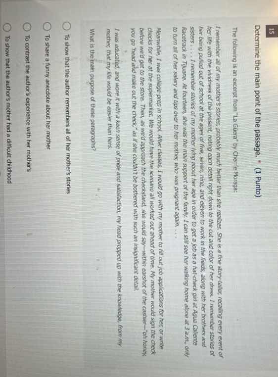 15 determine the main point of the passage. * (1 punto) the following i…