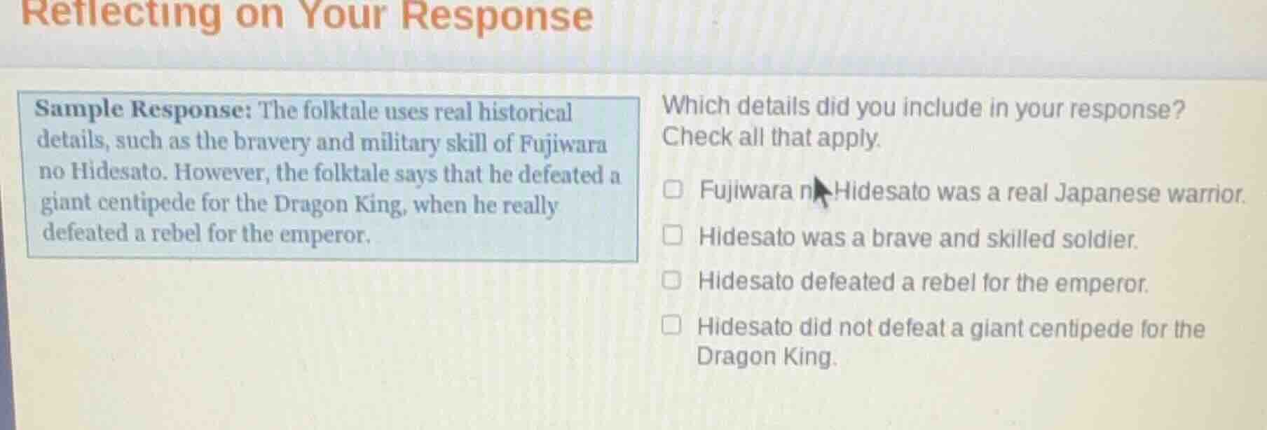 reflecting on your response sample response: the folktale uses real his…