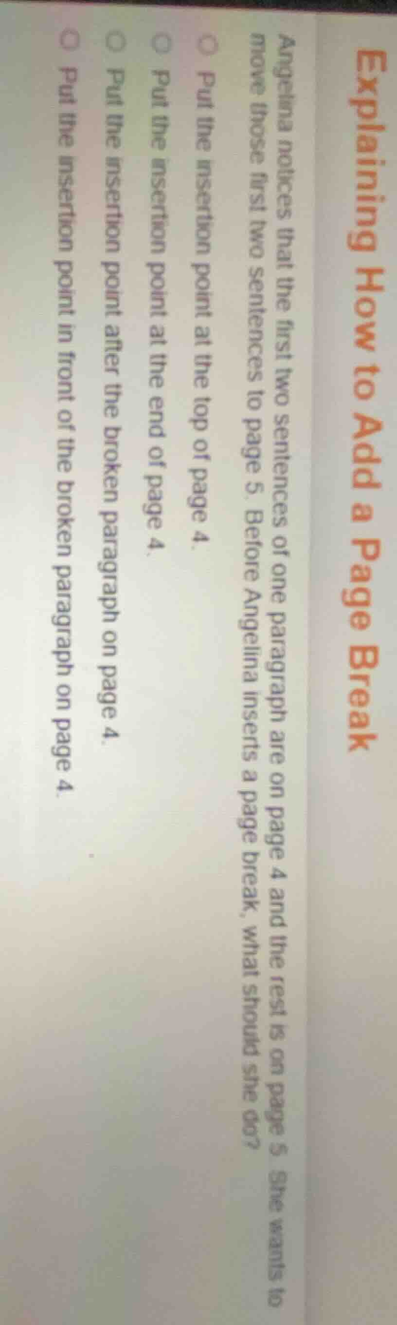 explaining how to add a page break angelina notices that the first two …