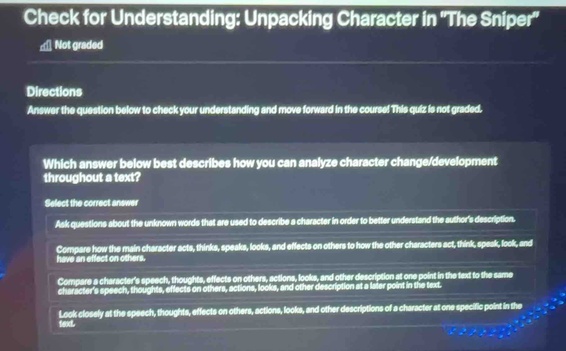 check for understanding: unpacking character in \the sniper ot gradeddi…