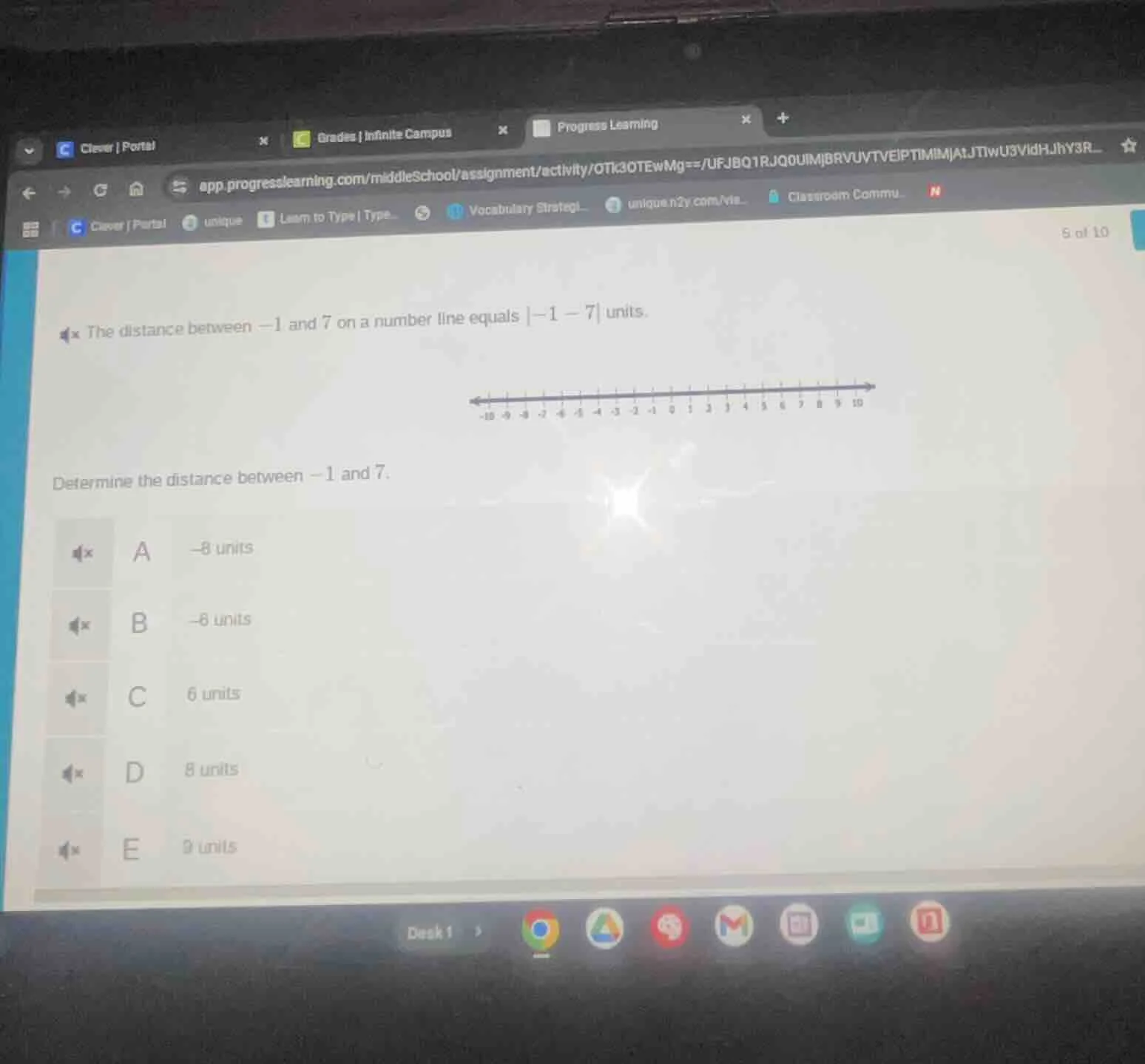 the distance between $-1$ and $7$ on a number line equals $|-1 - 7|$ un…