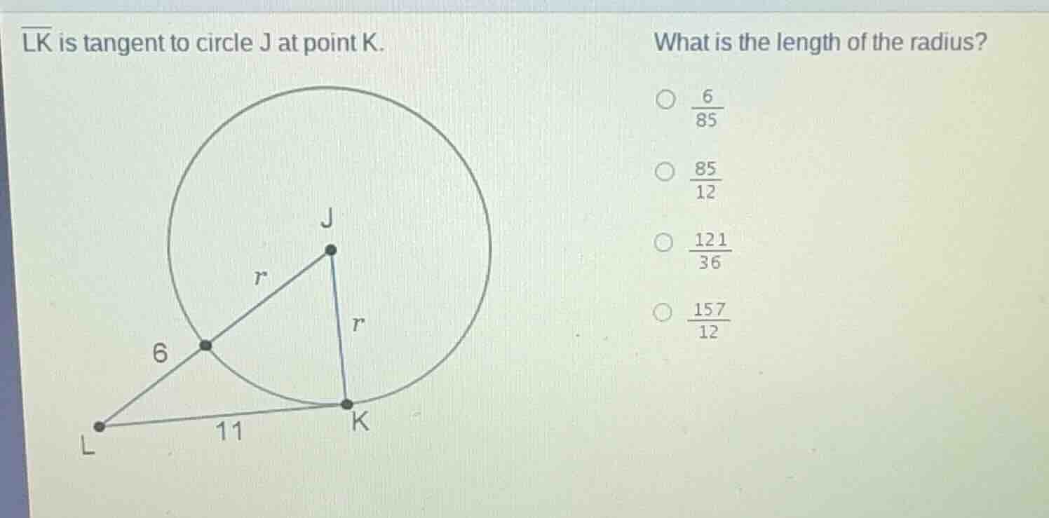 $\\overline{lk}$ is tangent to circle j at point k. what is the length …