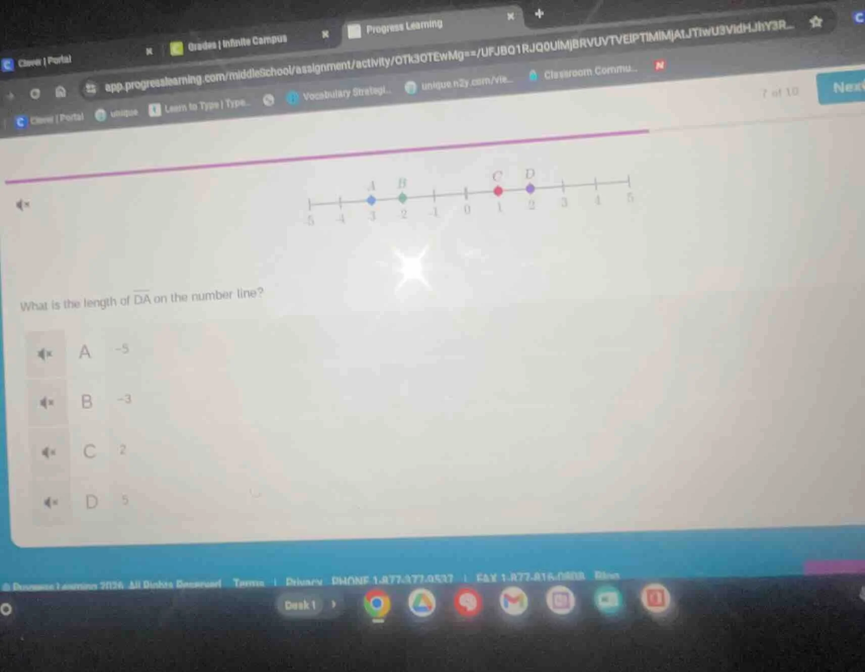 what is the length of $overline{da}$ on the number line? a -5 b -3 c 2 …