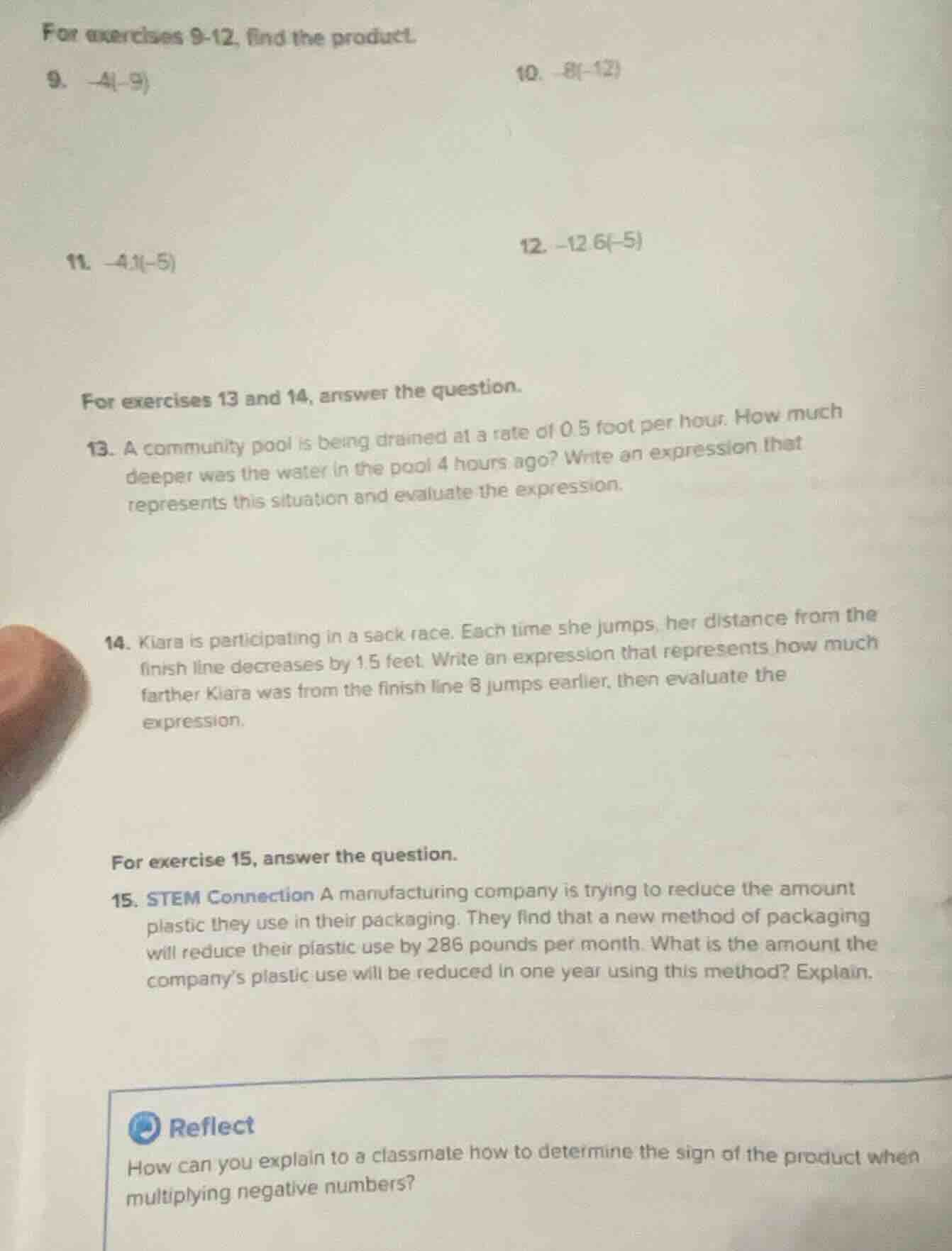 for exercises 9-12, find the product. 9. $-4(-9)$ 10. $-8(-12)$ 11. $-4…