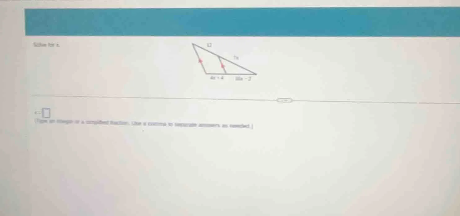 solve for $x$. $x = \\square$ (type an integer or a simplified fraction…