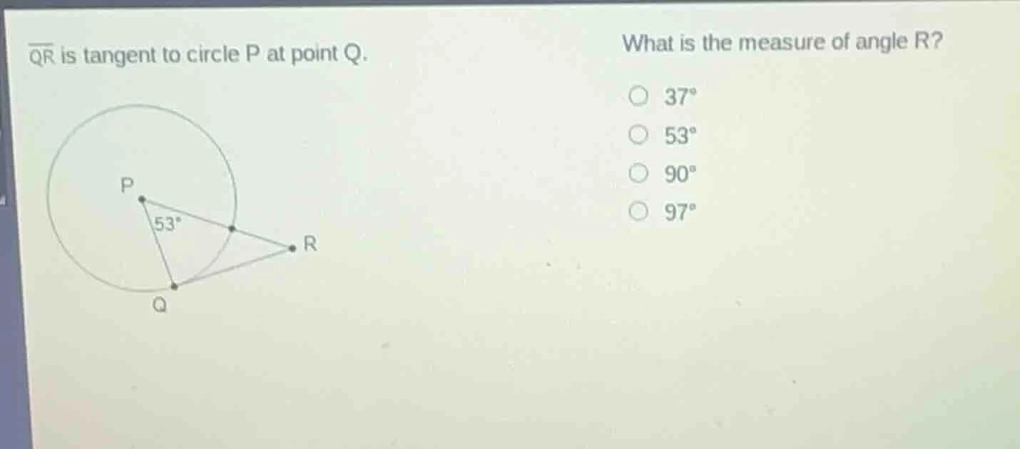 $\\overline{qr}$ is tangent to circle p at point q. what is the measure…