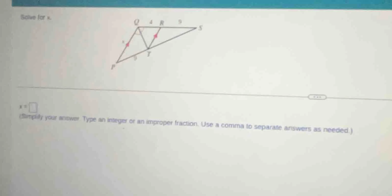 solve for x. $x = \\square$ (simplify your answer. type an integer or a…