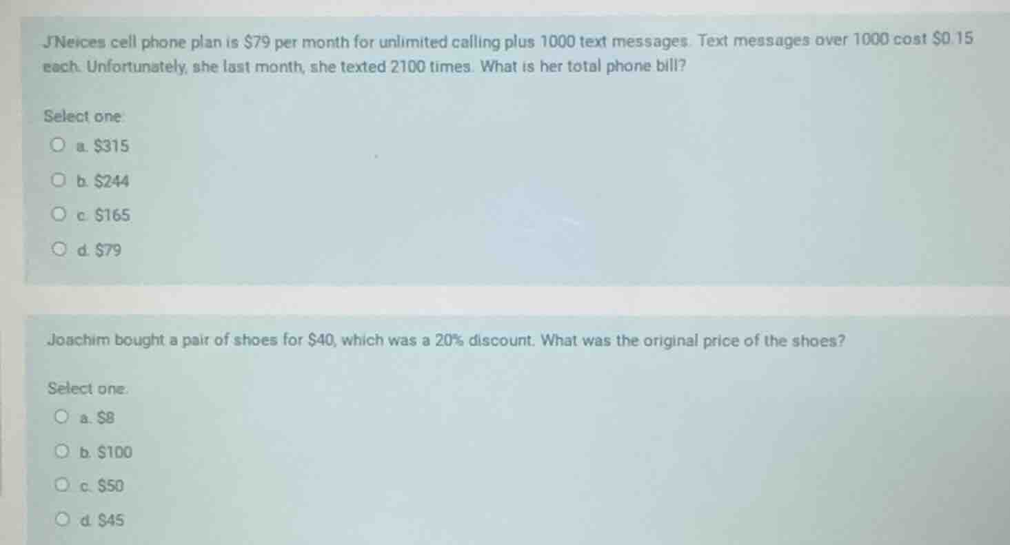 jneices cell phone plan is $79 per month for unlimited calling plus 100…