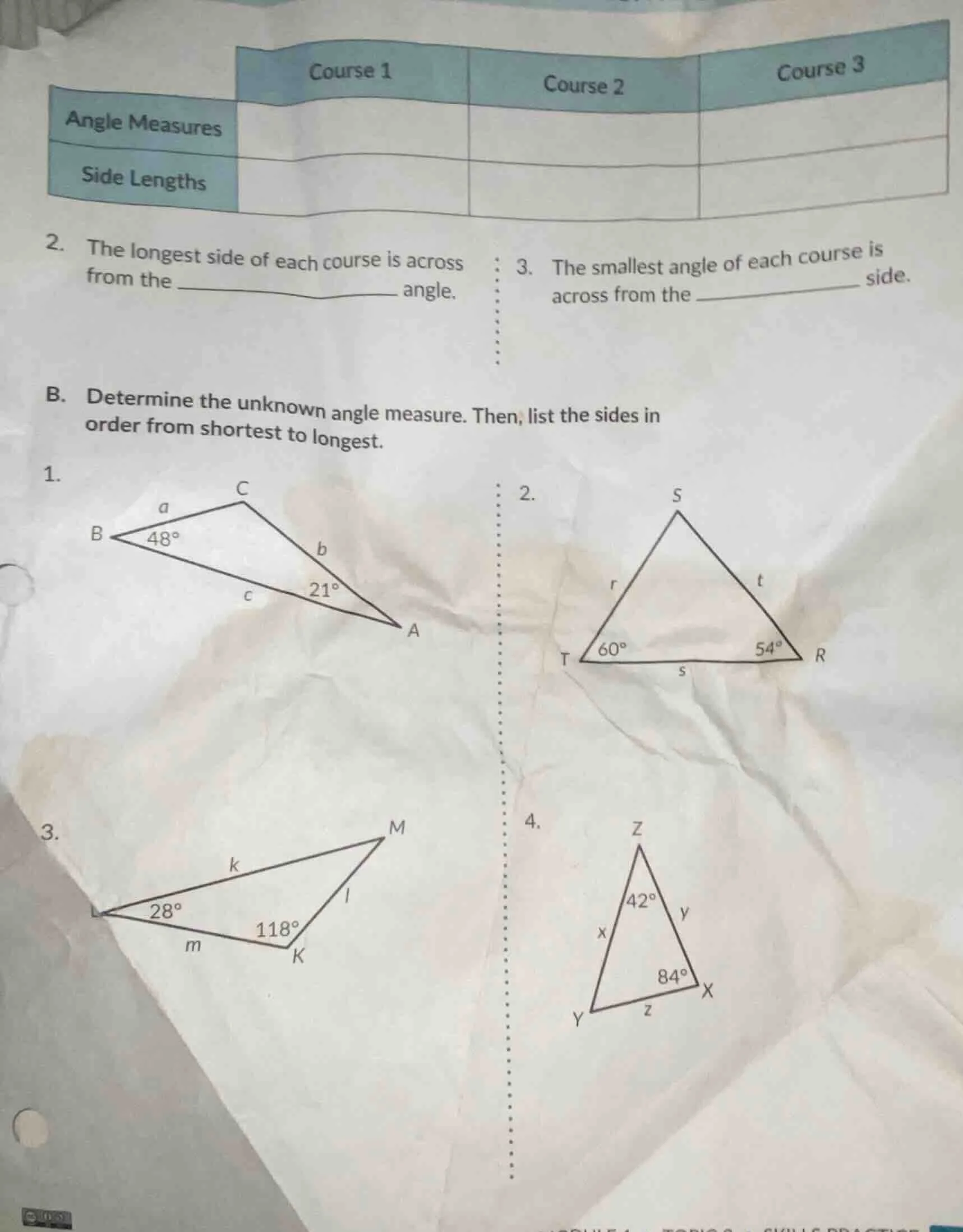 |course 1|course 2|course 3| | ---- | ---- | ---- | |angle measures| | …
