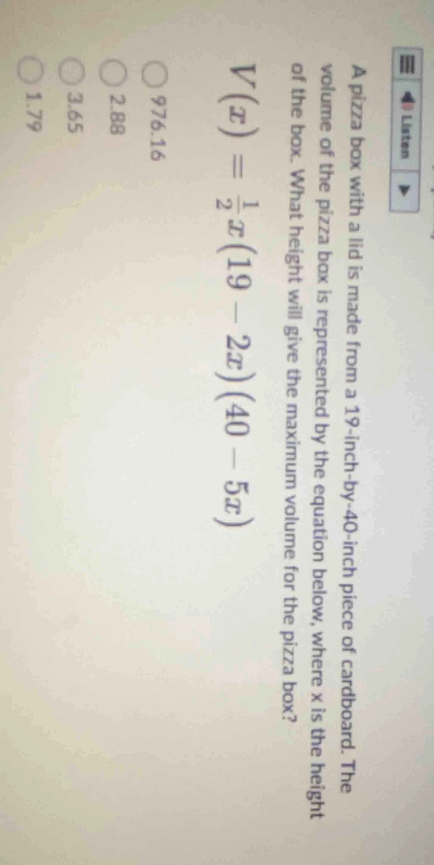 a pizza box with a lid is made from a 19-inch-by-40-inch piece of cardb…