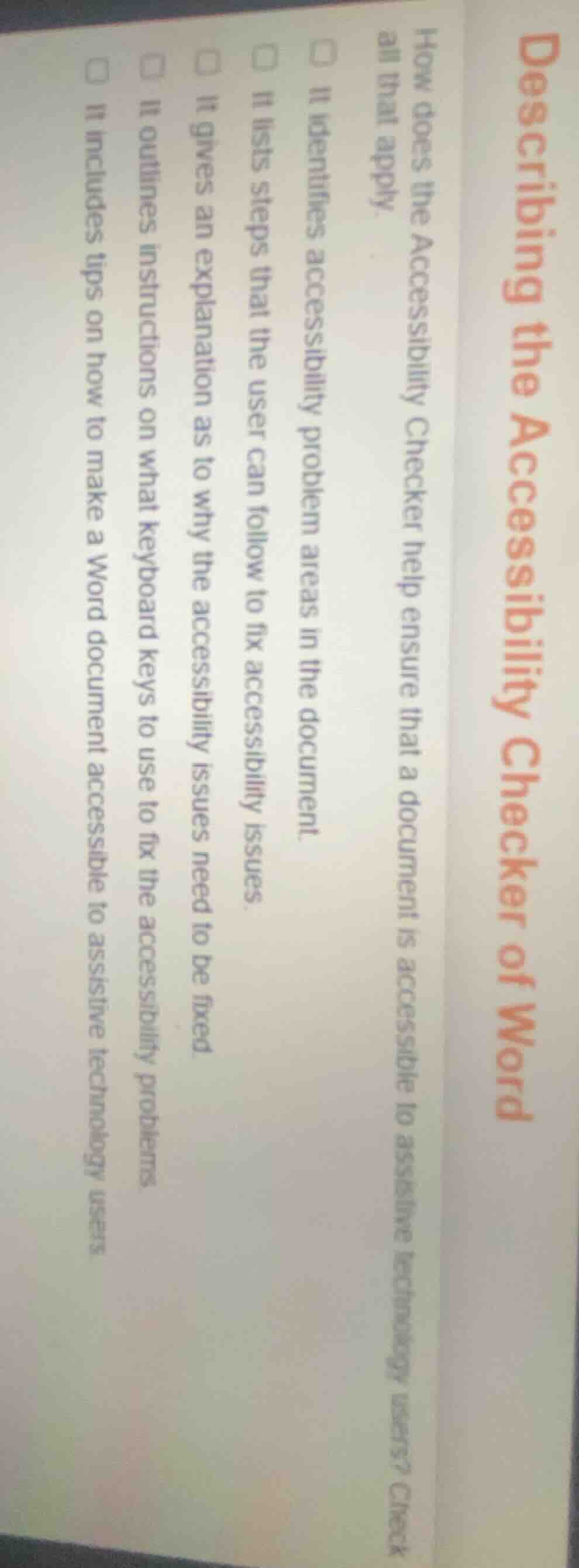describing the accessibility checker of word how does the accessibility…