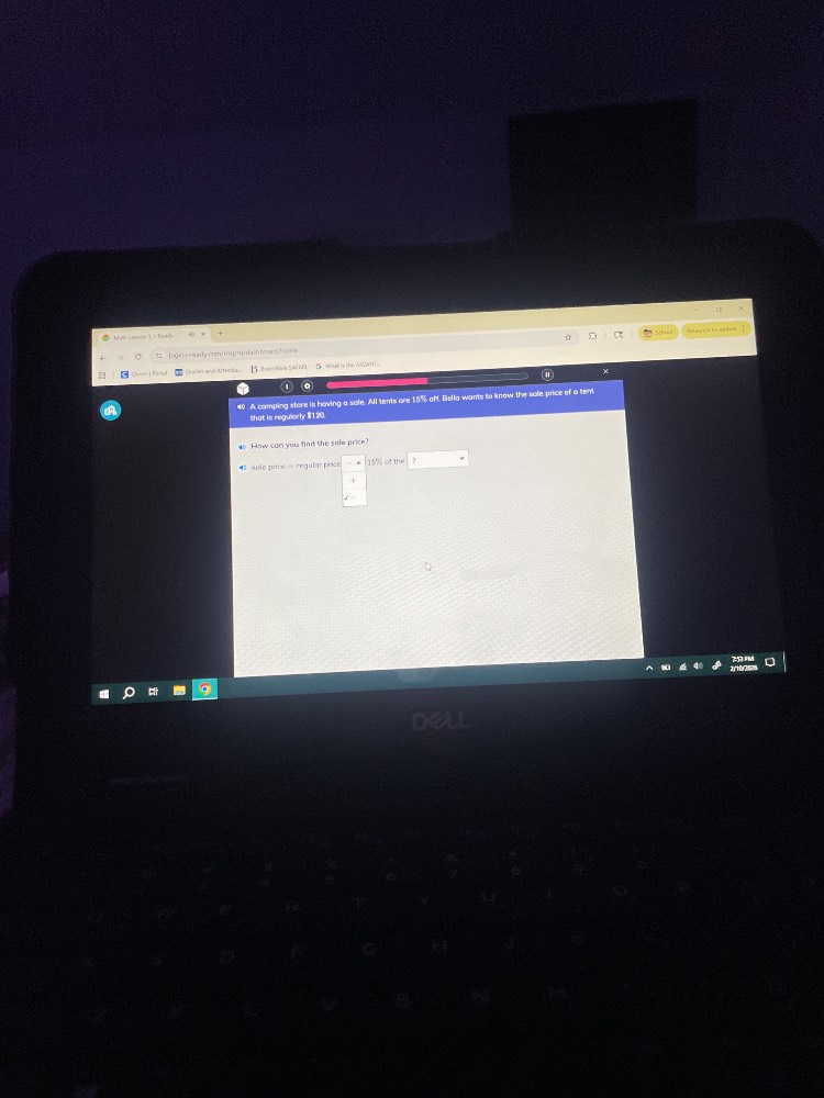 a camping store is having a sale. all tents are 15% off. bella wants to…