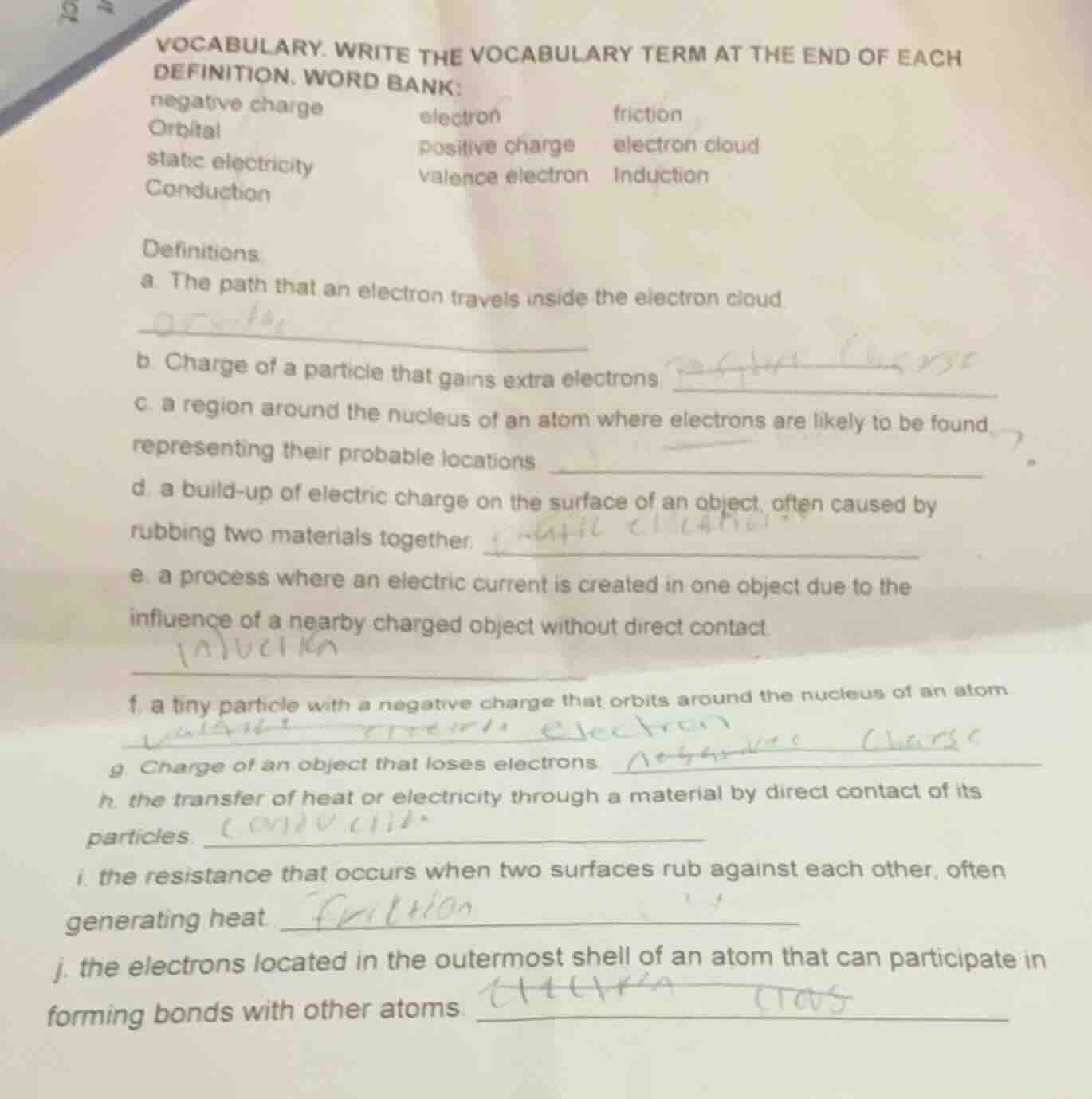 vocabulary. write the vocabulary term at the end of each definition. wo…