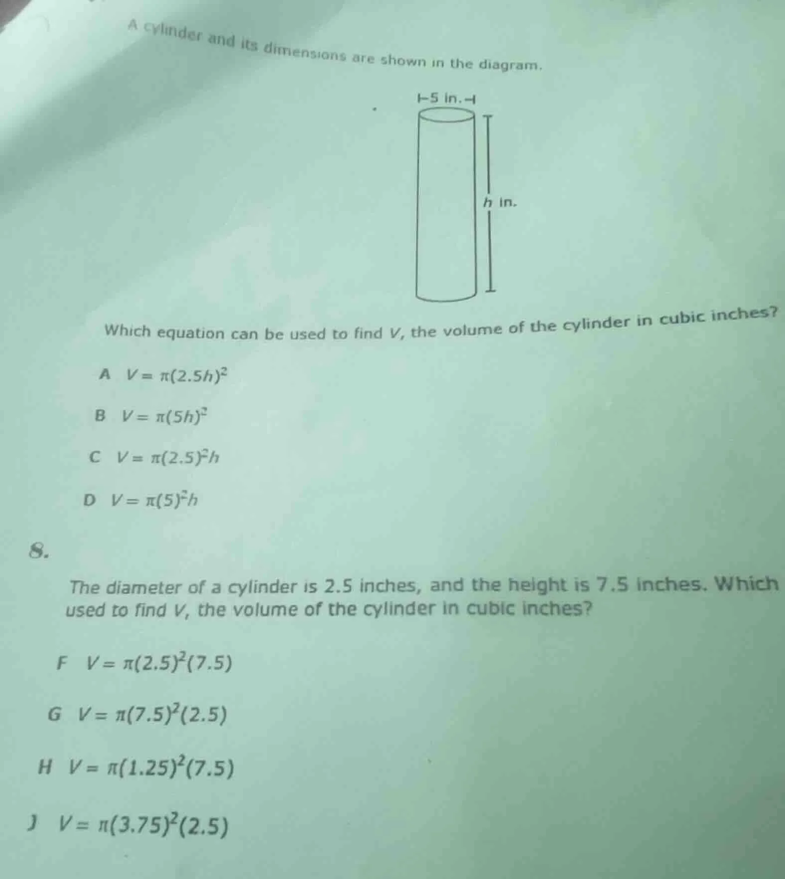 a cylinder and its dimensions are shown in the diagram.which equation c…