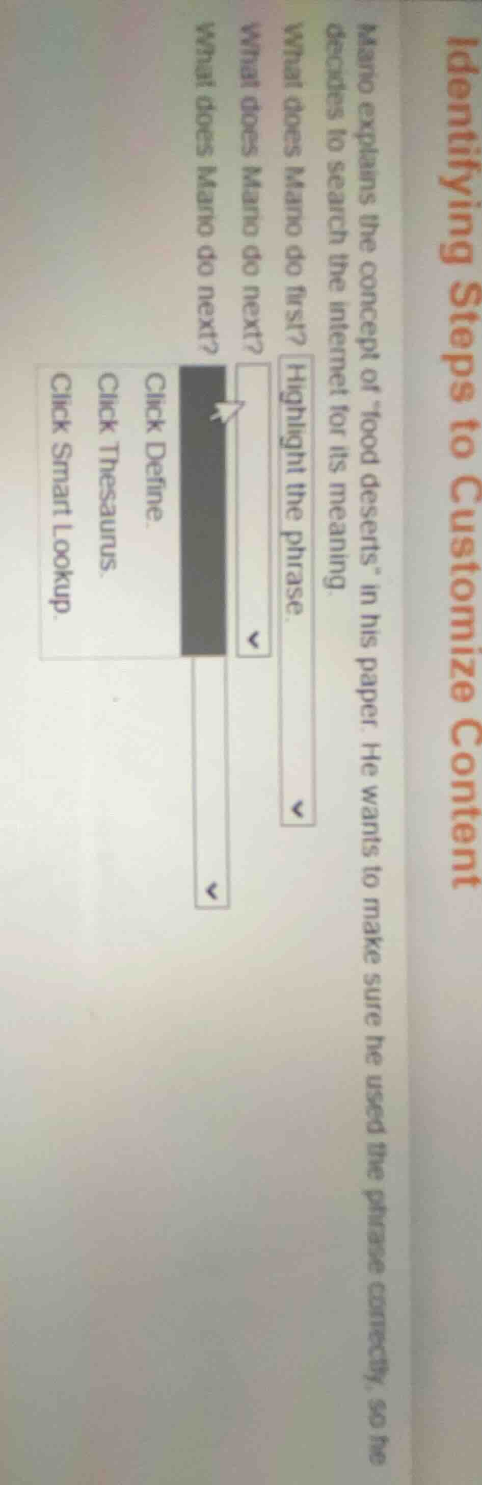 identifying steps to customize content mario explains the concept of \f…