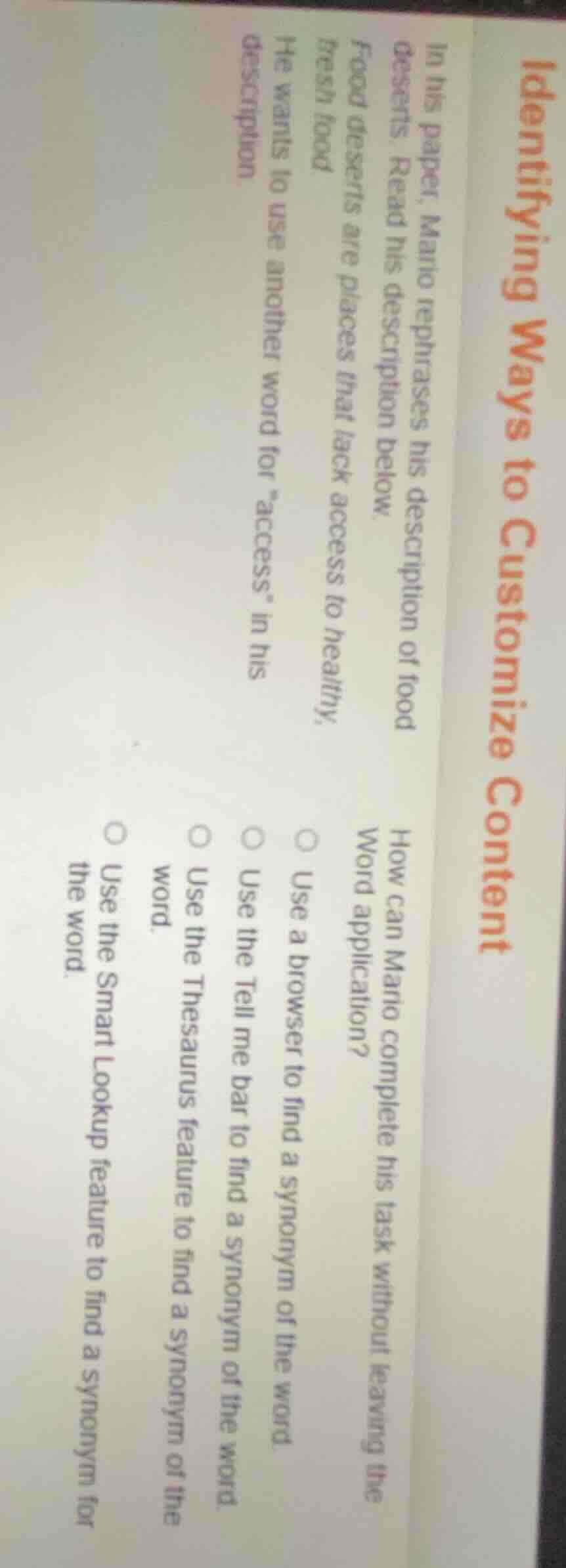 identifying ways to customize content in his paper, mario rephrases his…