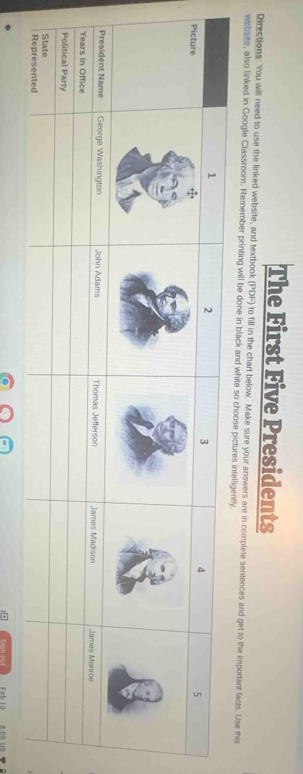 the first five presidents directions: you will need to use the linked w…