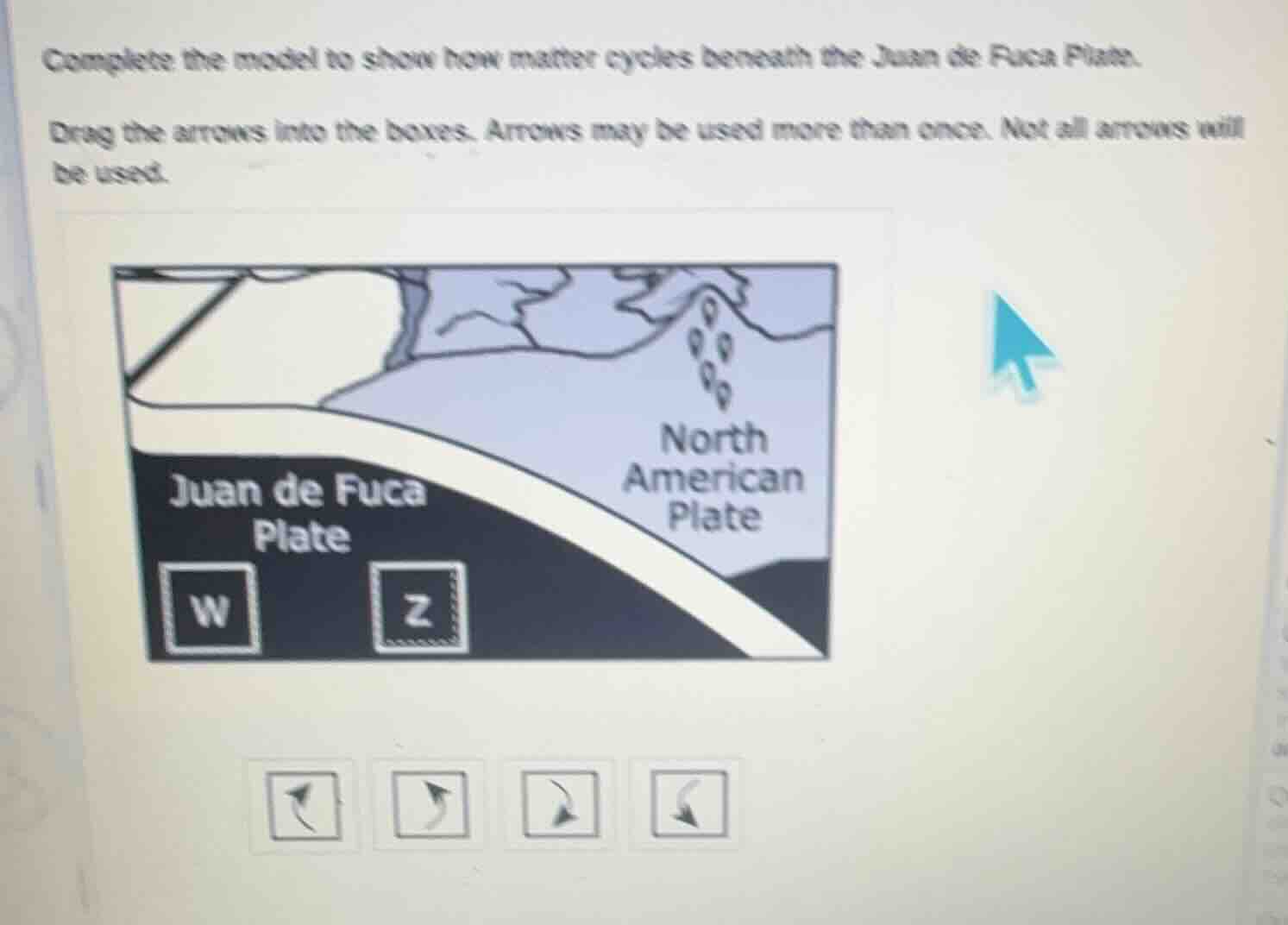 complete the model to show how matter cycles beneath the juan de fuca p…