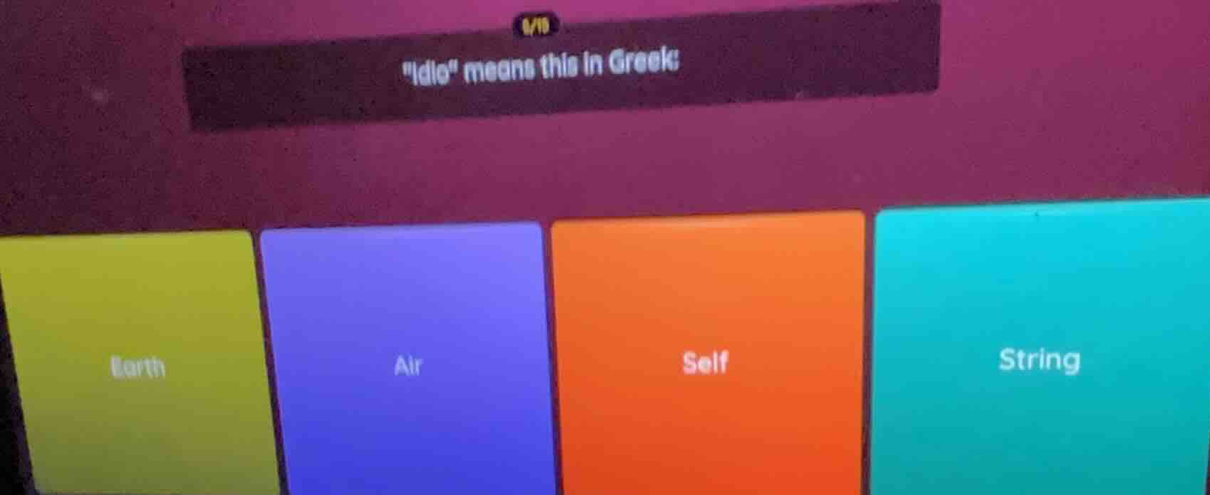 4/9 \idio\ means this in greek: earth air self string