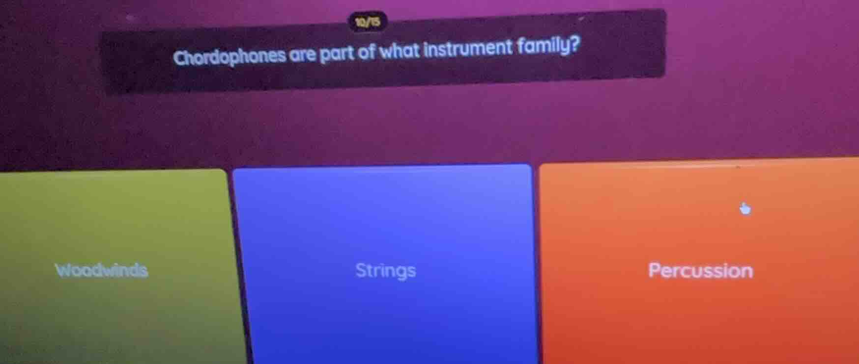 10/15 chordophones are part of what instrument family? woodwinds string…
