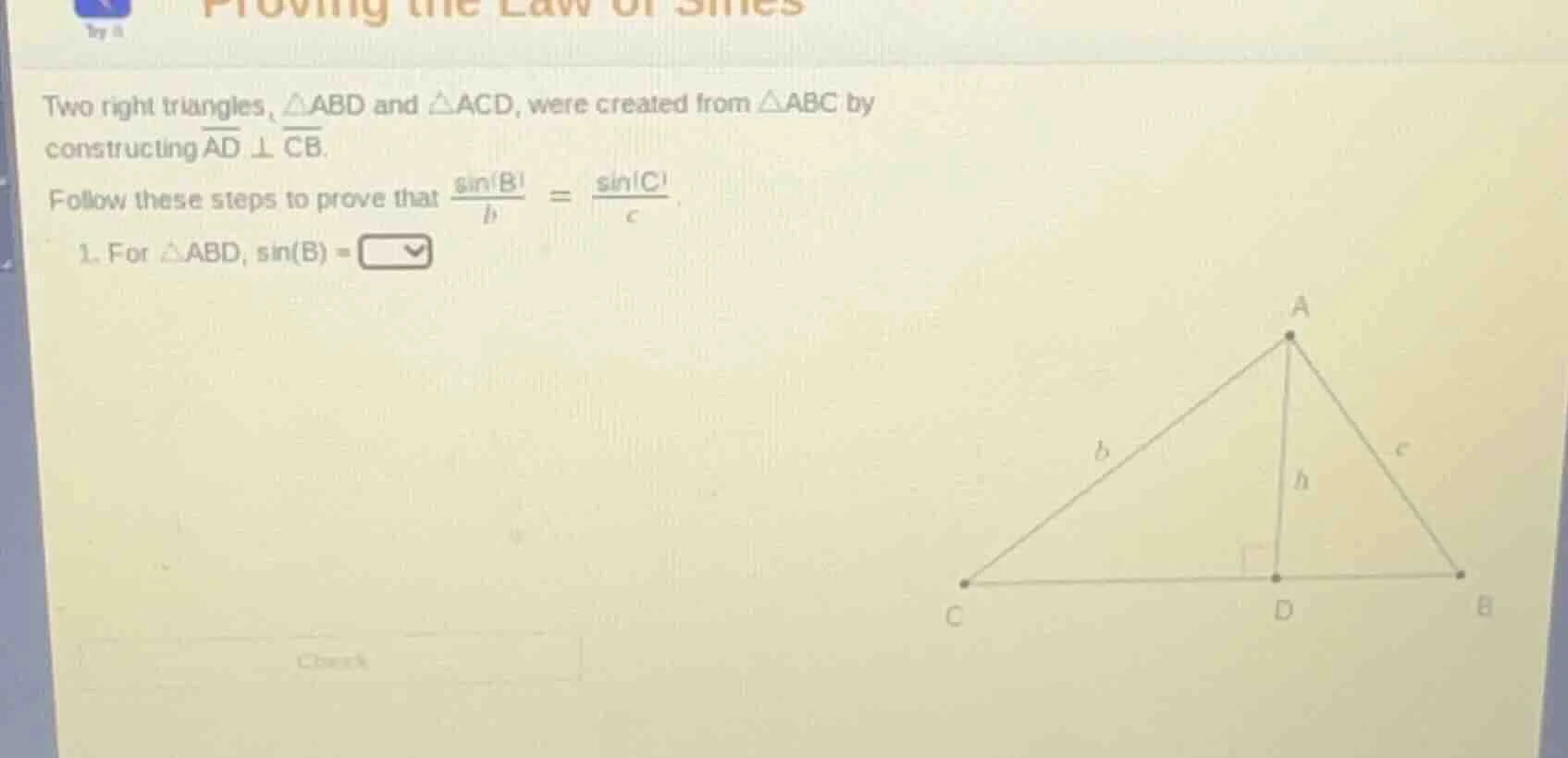 proving the law of sines two right triangles, $\\triangle abd$ and $\\t…