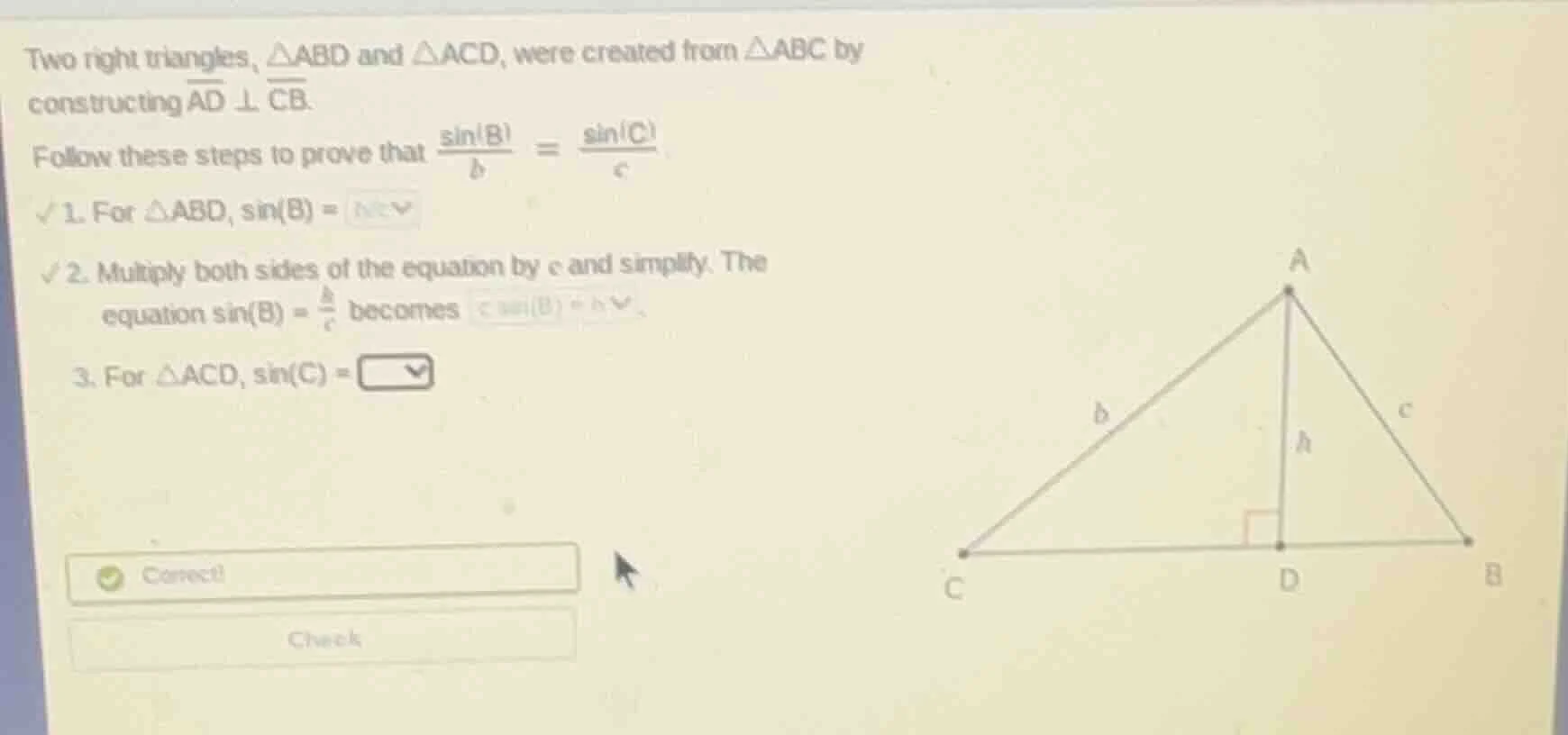 two right triangles, $\\triangle abd$ and $\\triangle acd$, were create…