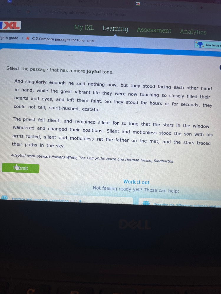 select the passage that has a more joyful tone. and singularly enough h…