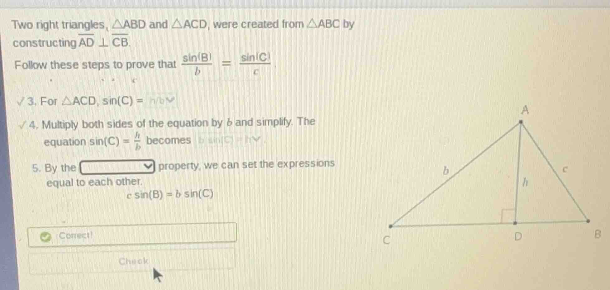 two right triangles, $\\triangle abd$ and $\\triangle acd$, were create…