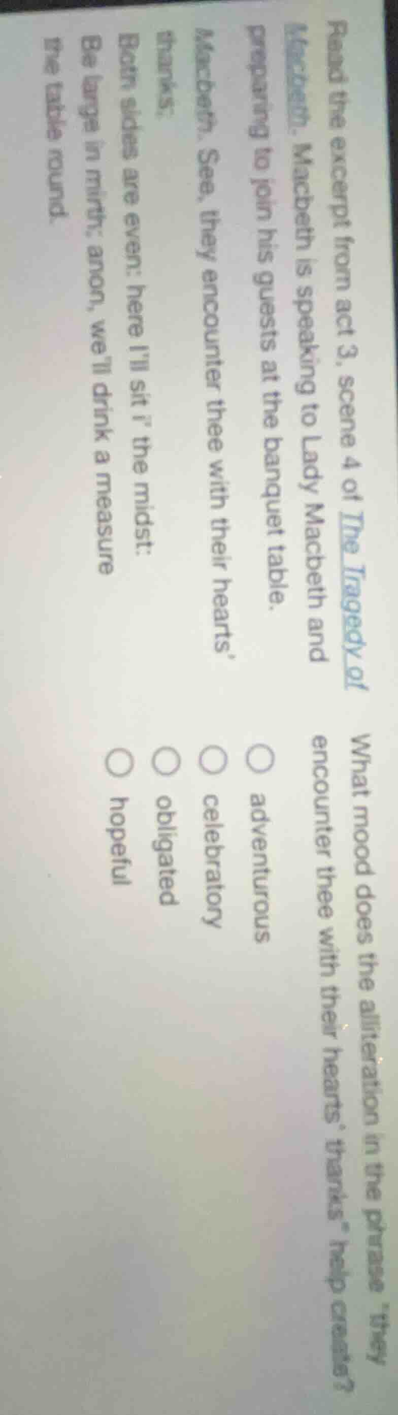 read the excerpt from act 3, scene 4 of *the tragedy of macbeth*. macbe…