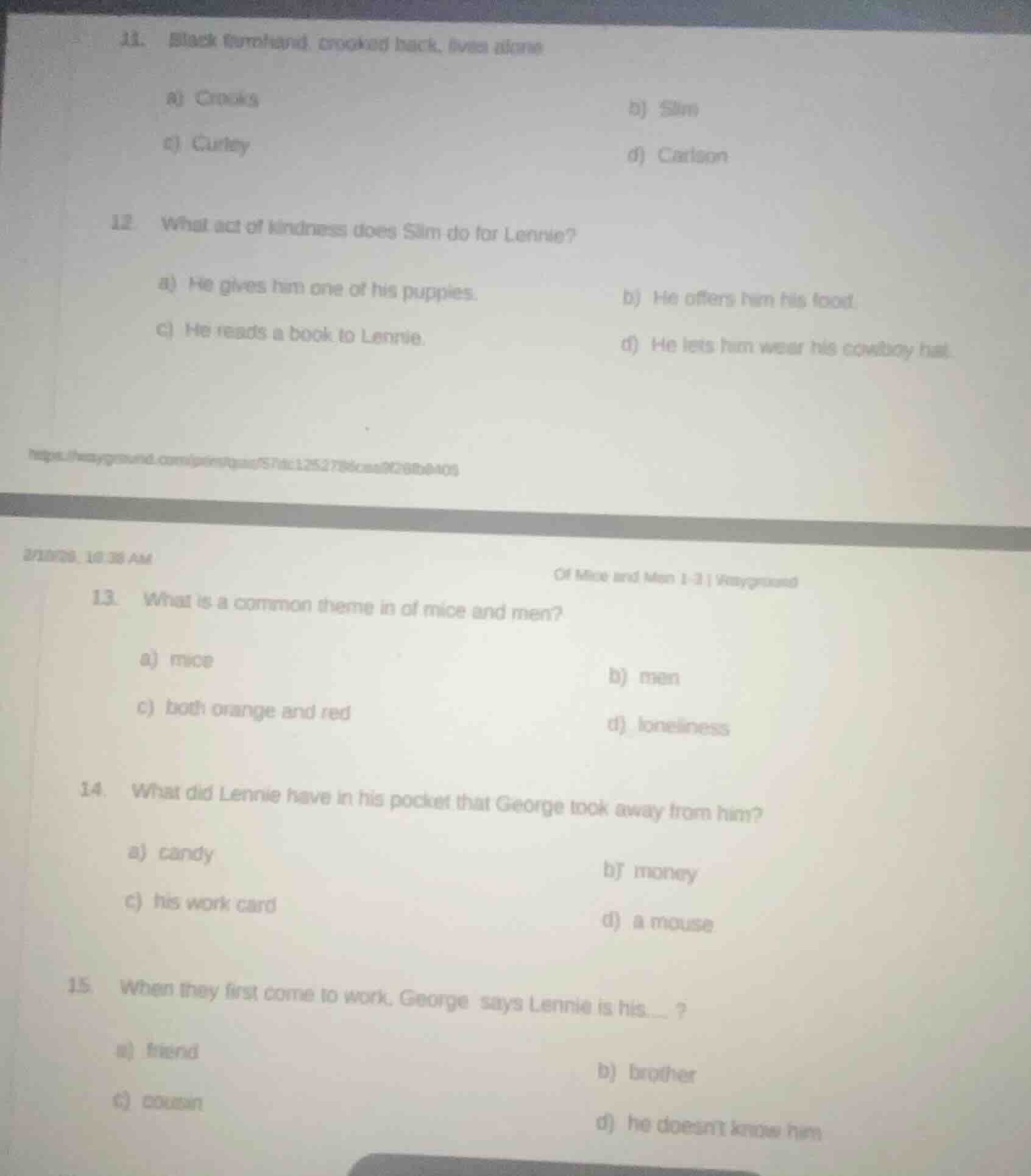 11. black farmhand, crooked back, lives alone a) crooks b) slim c) curl…