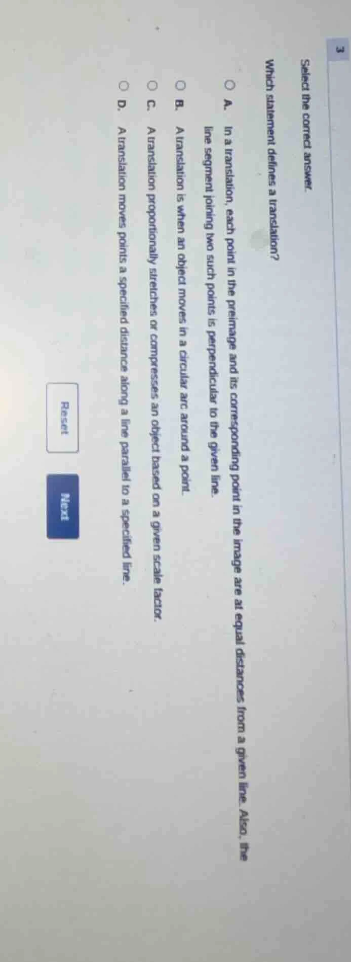 3 select the correct answer. which statement defines a translation? a. …