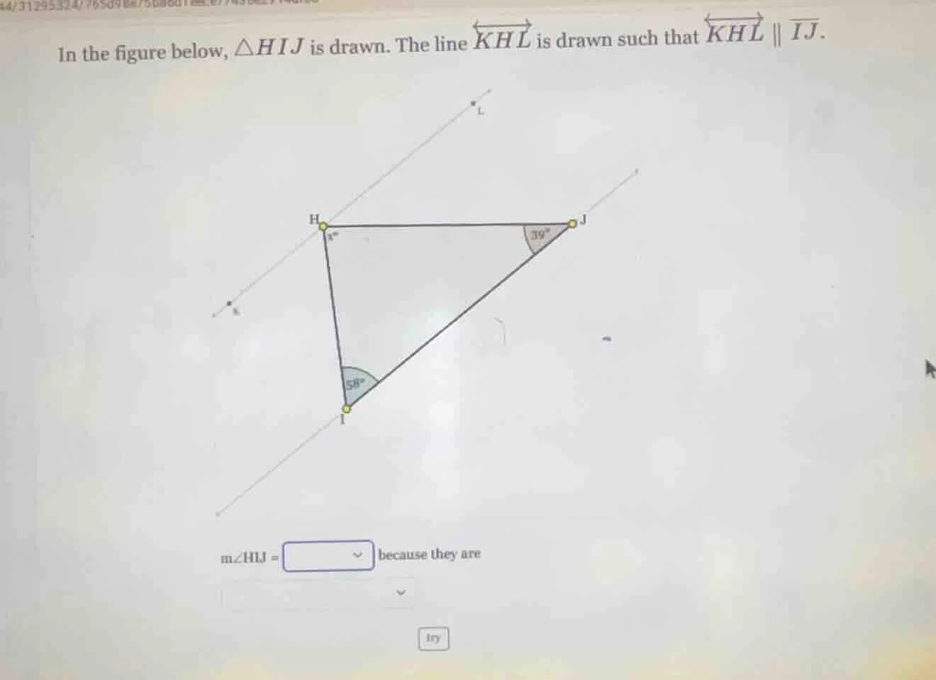 in the figure below, $\triangle hij$ is drawn. the line $overleftrighta…