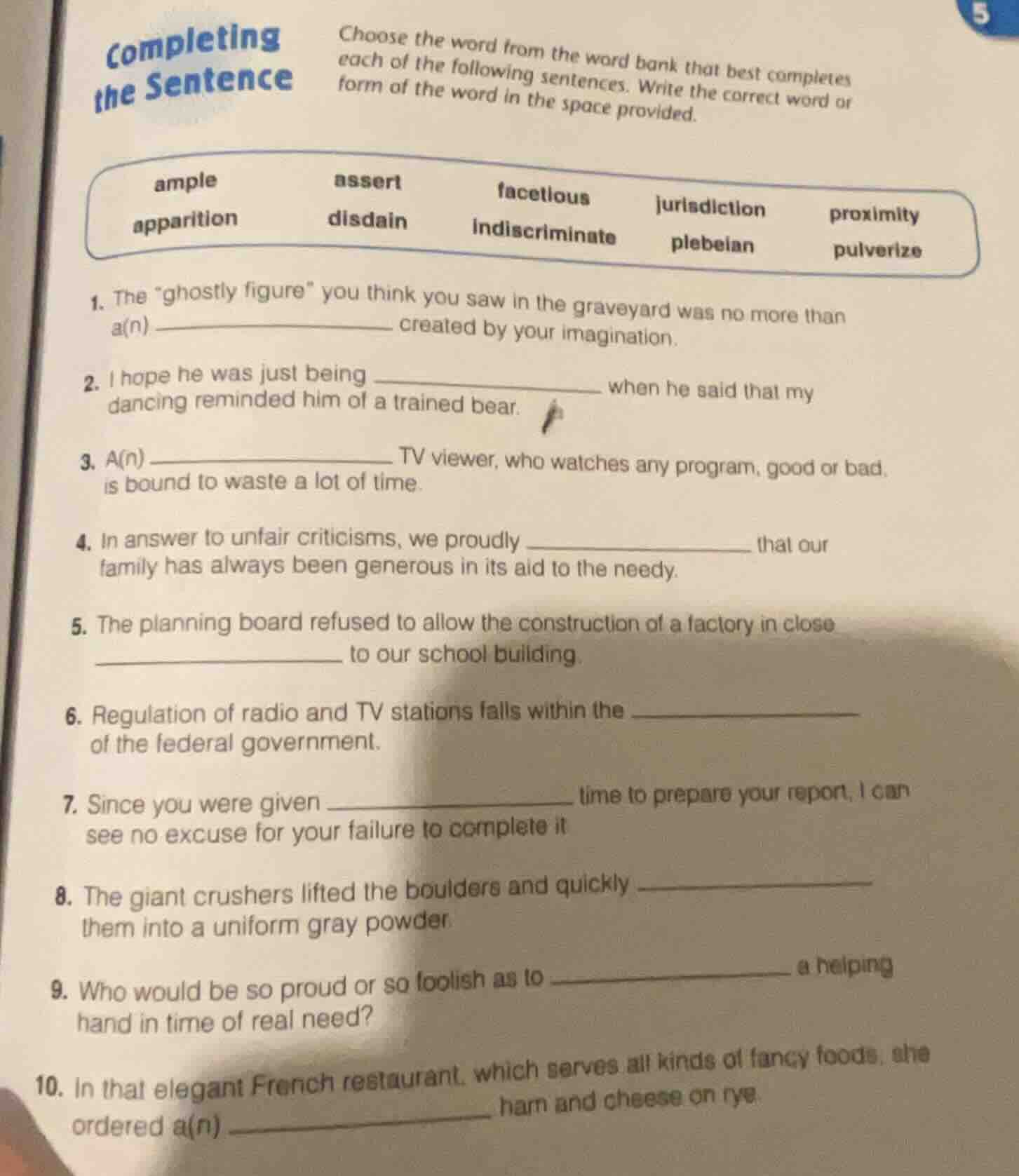 completing the sentence choose the word from the word bank that best co…