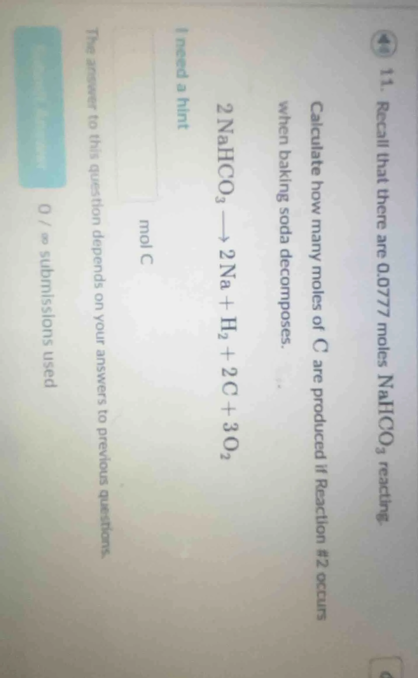 11. recall that there are 0.0777 moles $\text{nahco}_3$ reacting. calcu…