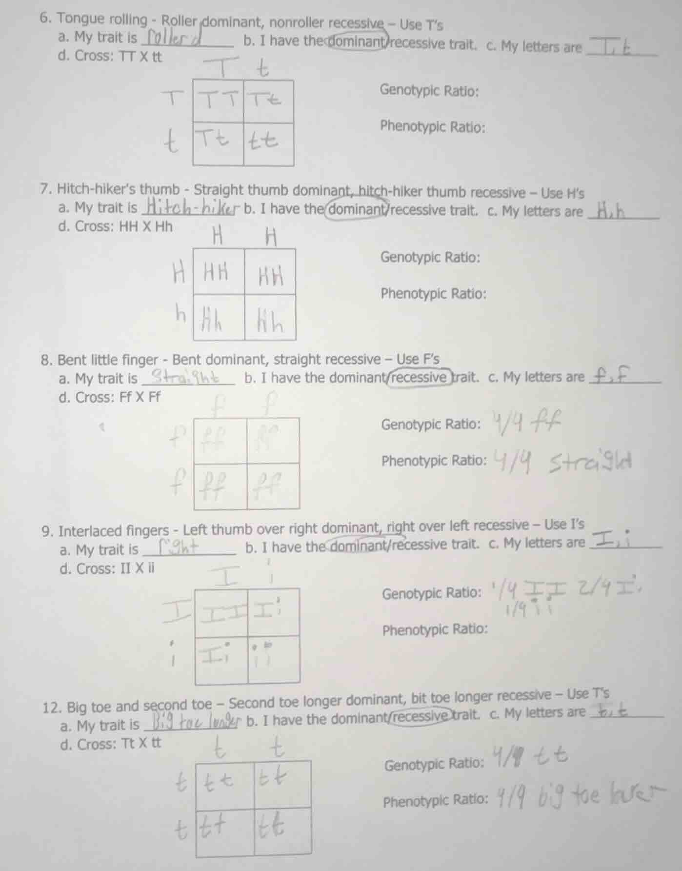 6. tongue rolling - roller dominant, nonroller recessive - use ts a. my…