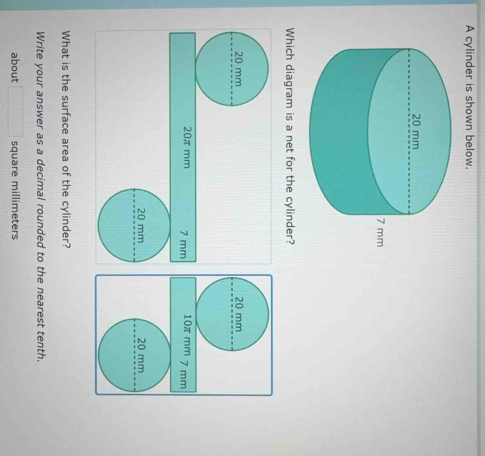 a cylinder is shown below.which diagram is a net for the cylinder?what …