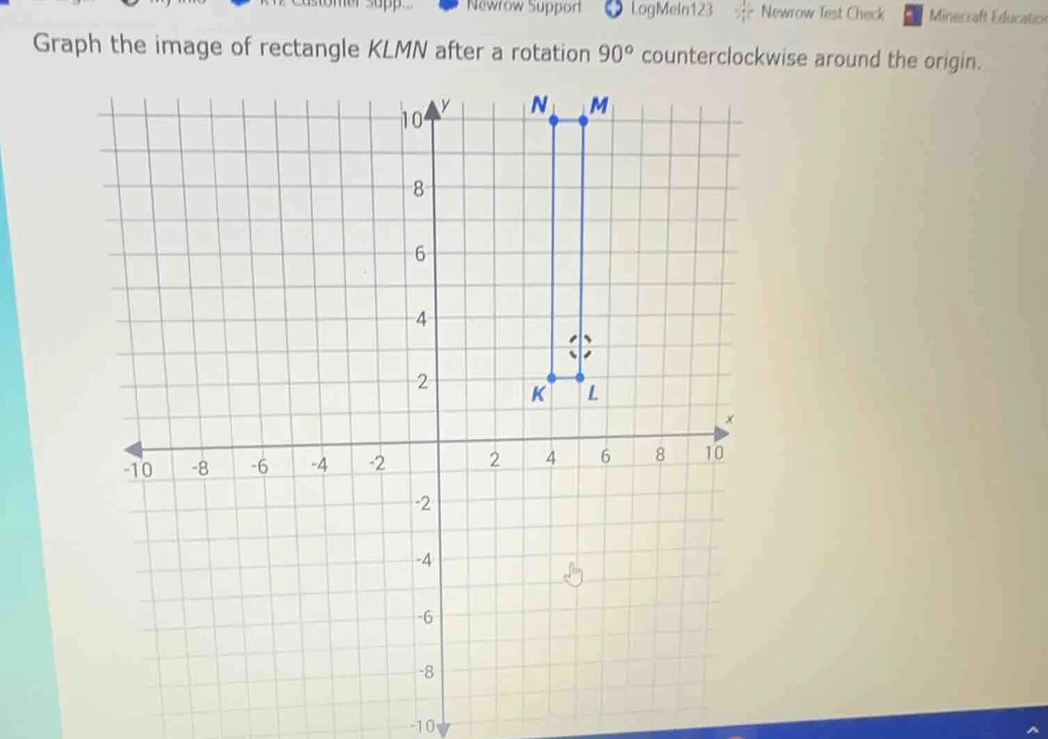 graph the image of rectangle klmn after a rotation $90^\\circ$ counterc…