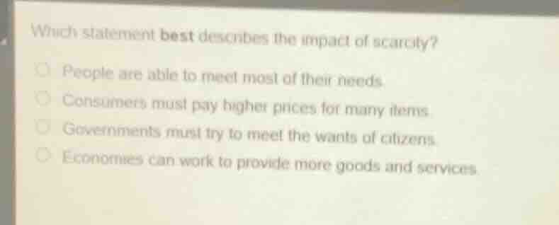 which statement best describes the impact of scarcity?people are able t…