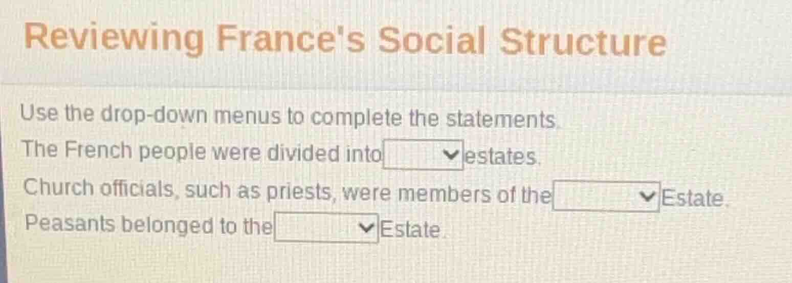 reviewing frances social structure use the drop-down menus to complete …