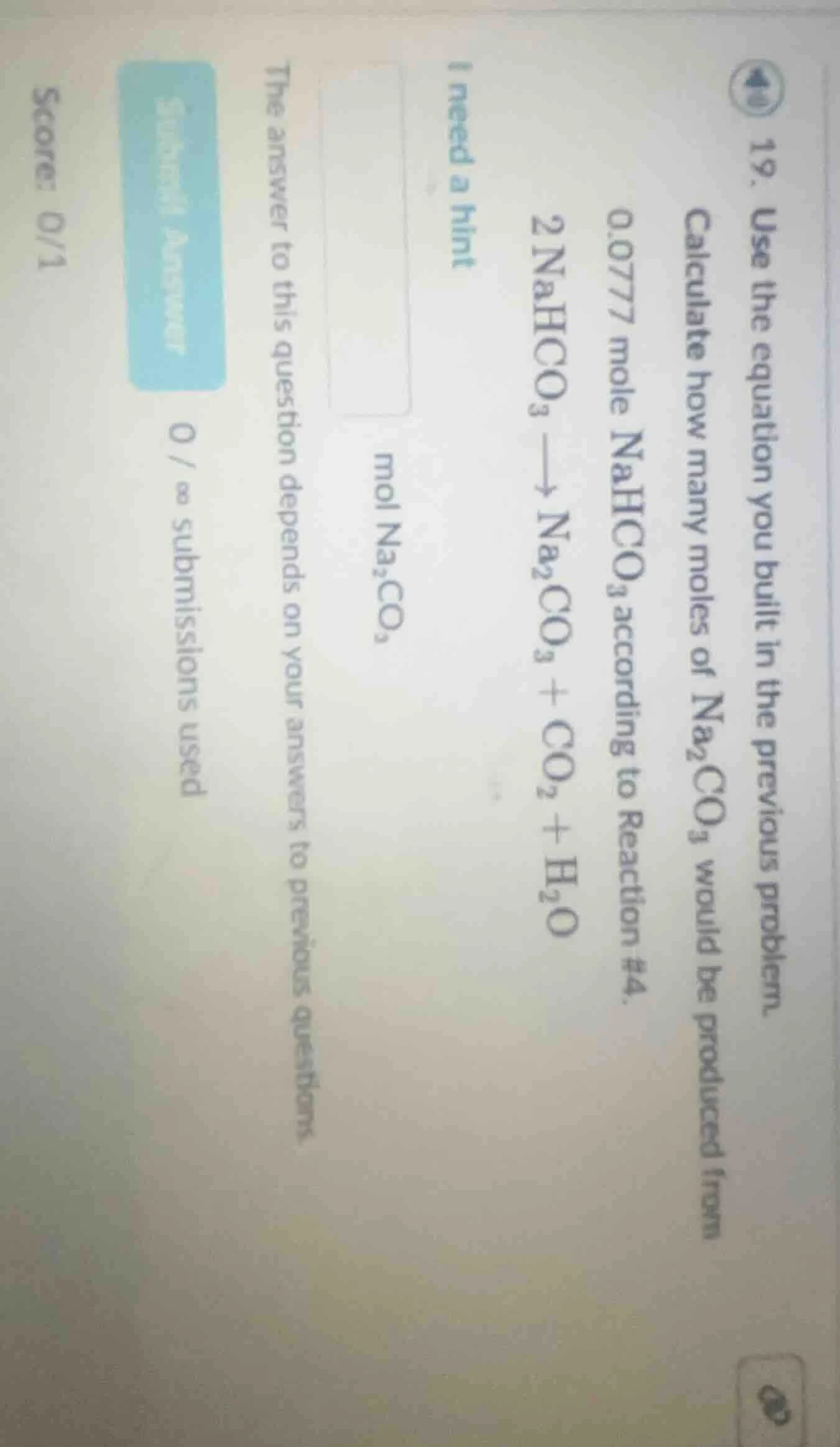 19. use the equation you built in the previous problem. calculate how m…