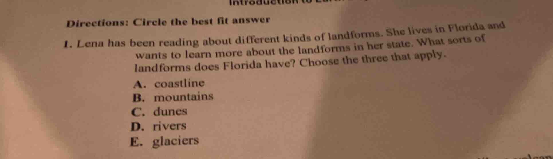 directions: circle the best fit answer 1. lena has been reading about d…