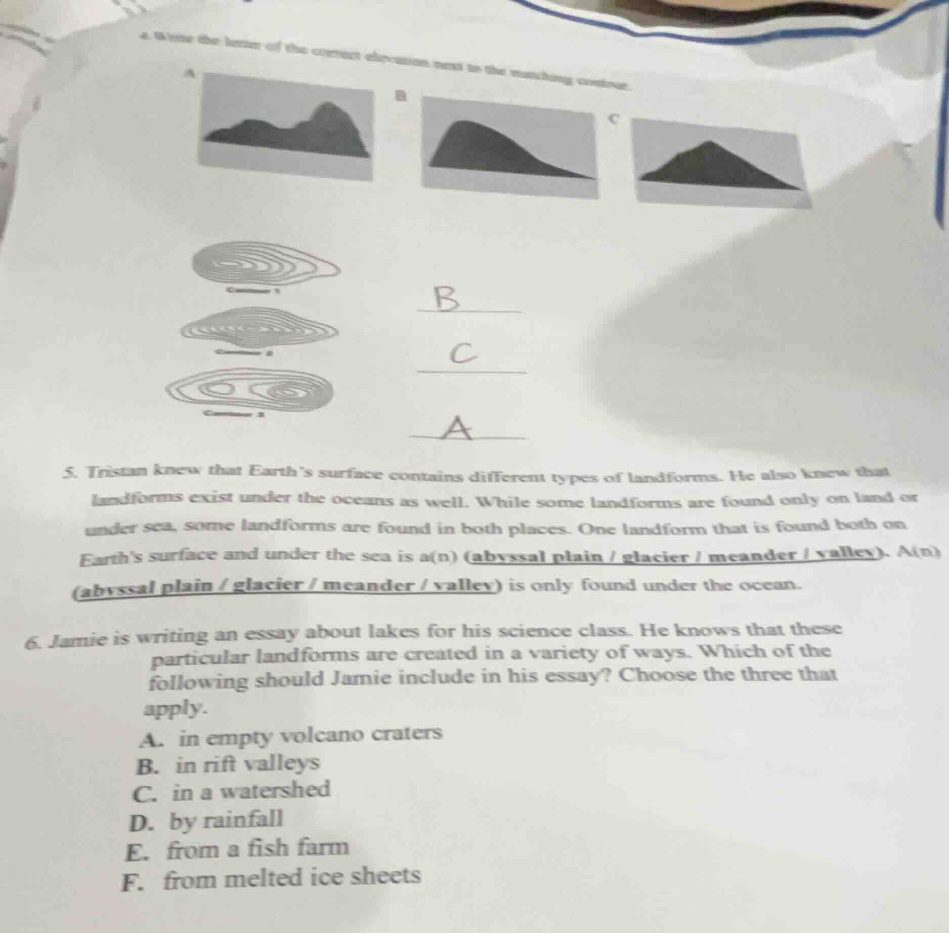4. write the letter of the correct elevation next to the matching conto…
